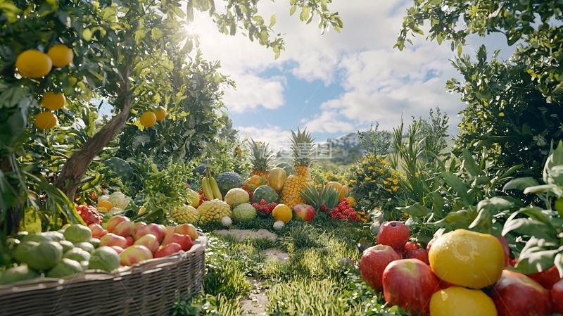 高清大图下载【趣麦麦图】阳光灿烂的果蔬丰收景象