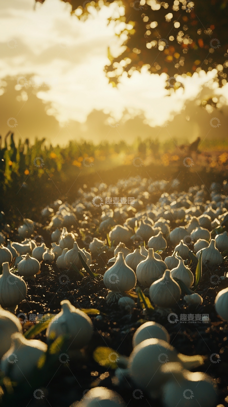高清大图下载【趣麦麦图】清晨阳光下的蒜头田