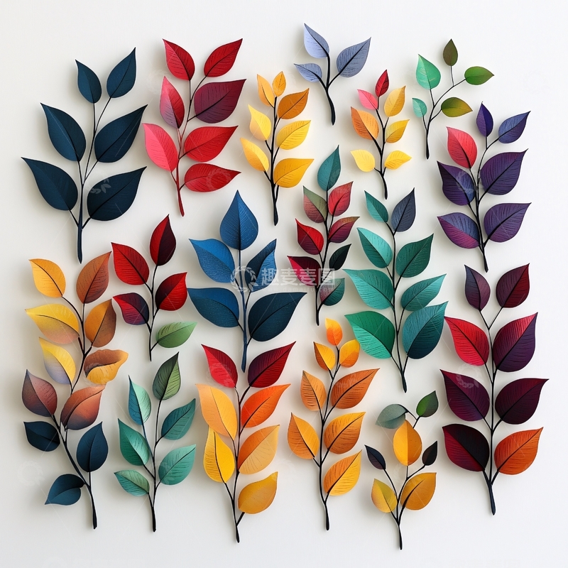 高清大图下载【趣麦麦图】彩色纸艺树叶