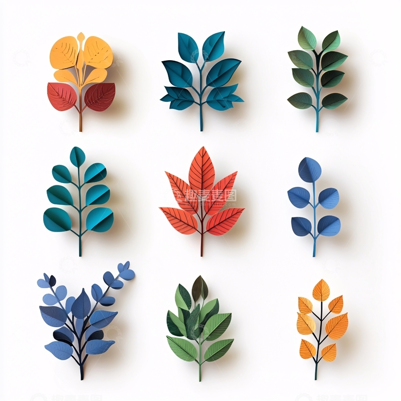 高清大图下载【趣麦麦图】彩色剪纸植物