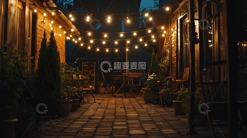 高清大图下载【趣麦麦图】夜晚庭院灯光装饰