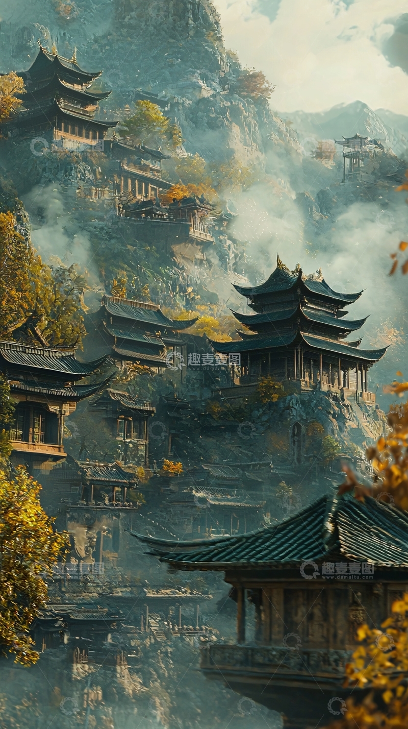 高清大图下载【趣麦麦图】山间古镇