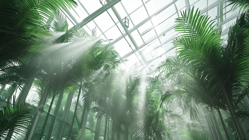 高清大图下载【趣麦麦图】阳光透过玻璃房洒在绿植上