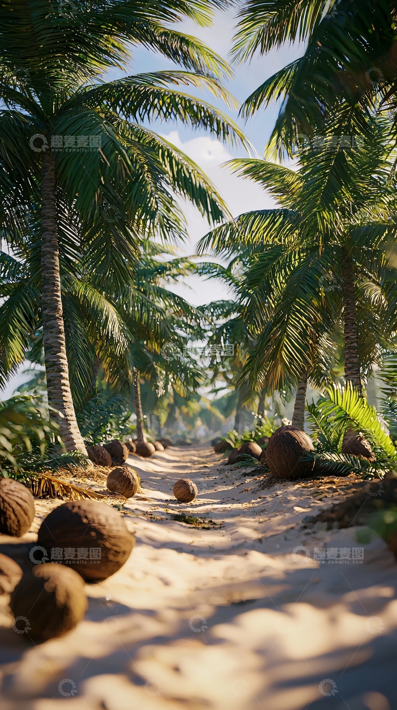 高清大图下载【趣麦麦图】阳光椰林小路