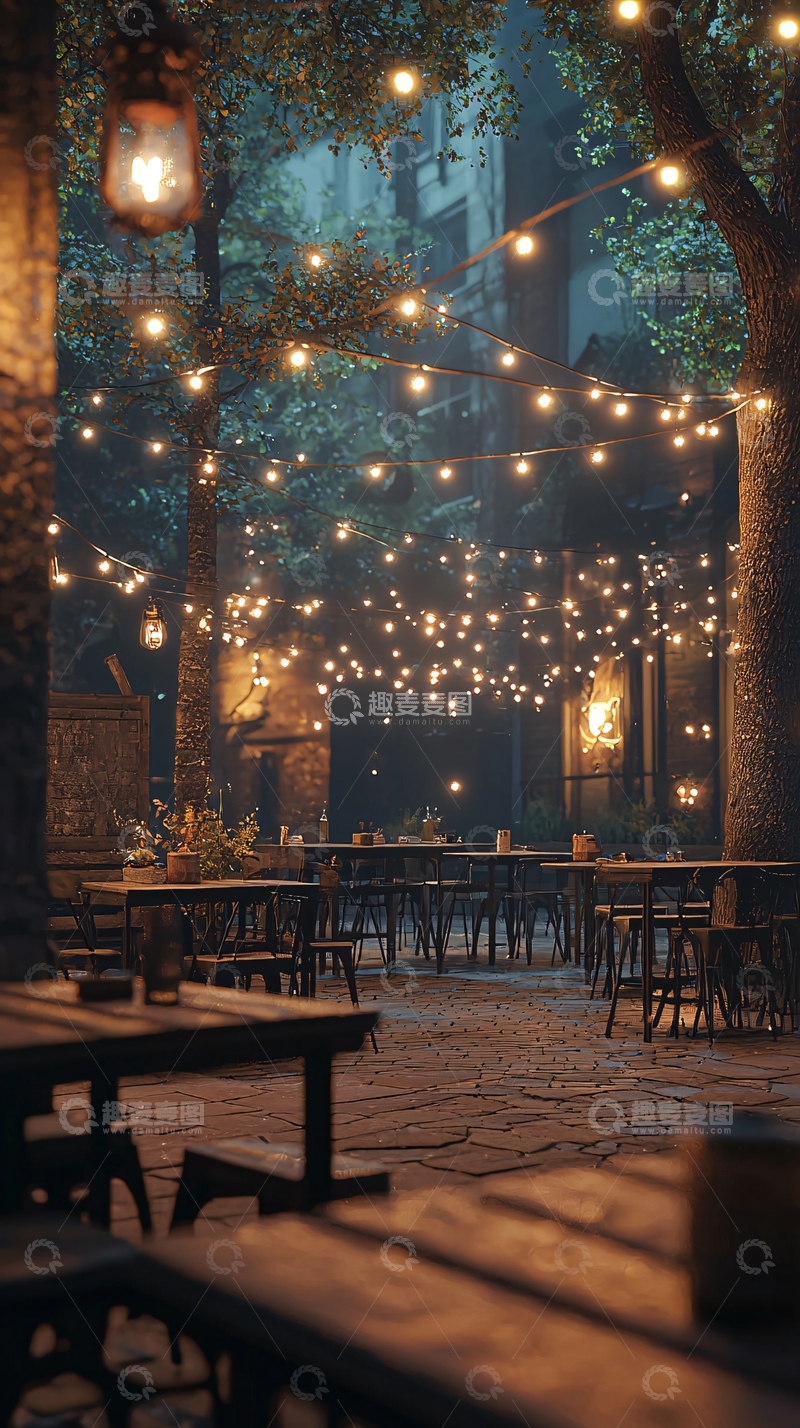 高清大图下载【趣麦麦图】夜晚庭院灯光氛围