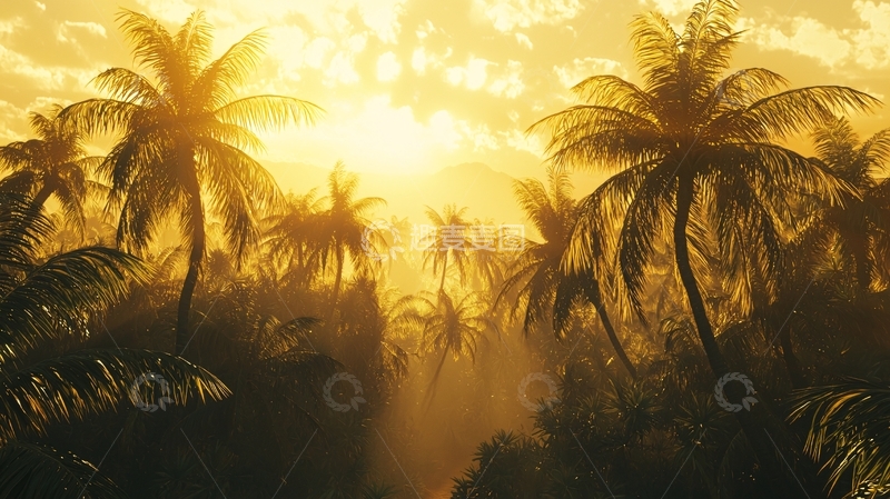 高清大图下载【趣麦麦图】金色阳光椰林