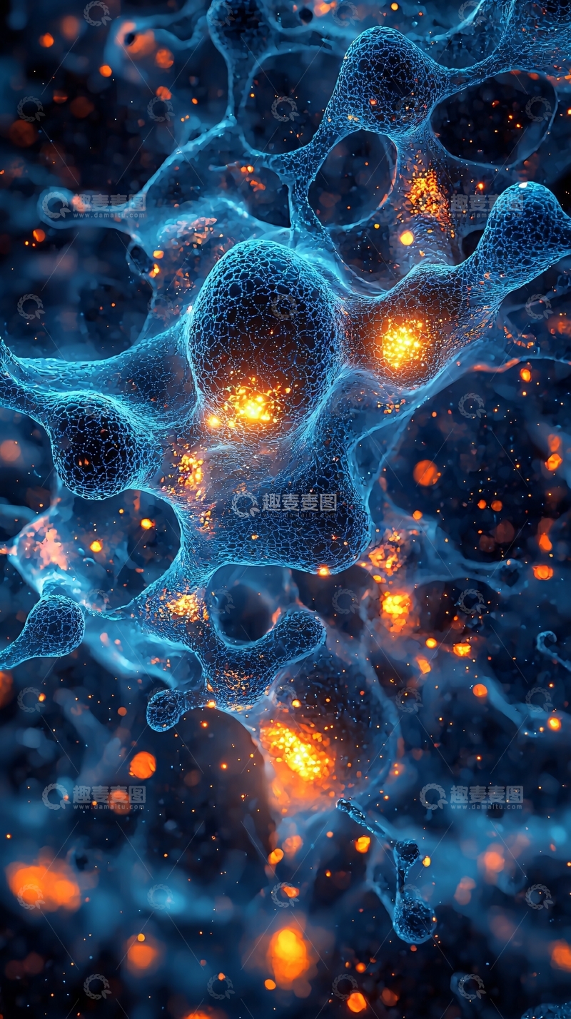高清大图下载【趣麦麦图】蓝色细胞结构与金色光点