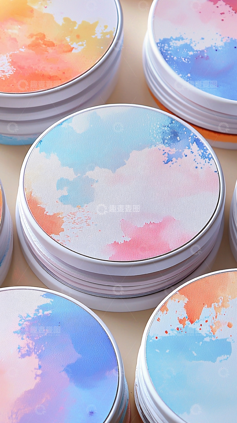 高清大图下载【趣麦麦图】水彩纹理圆形盒子