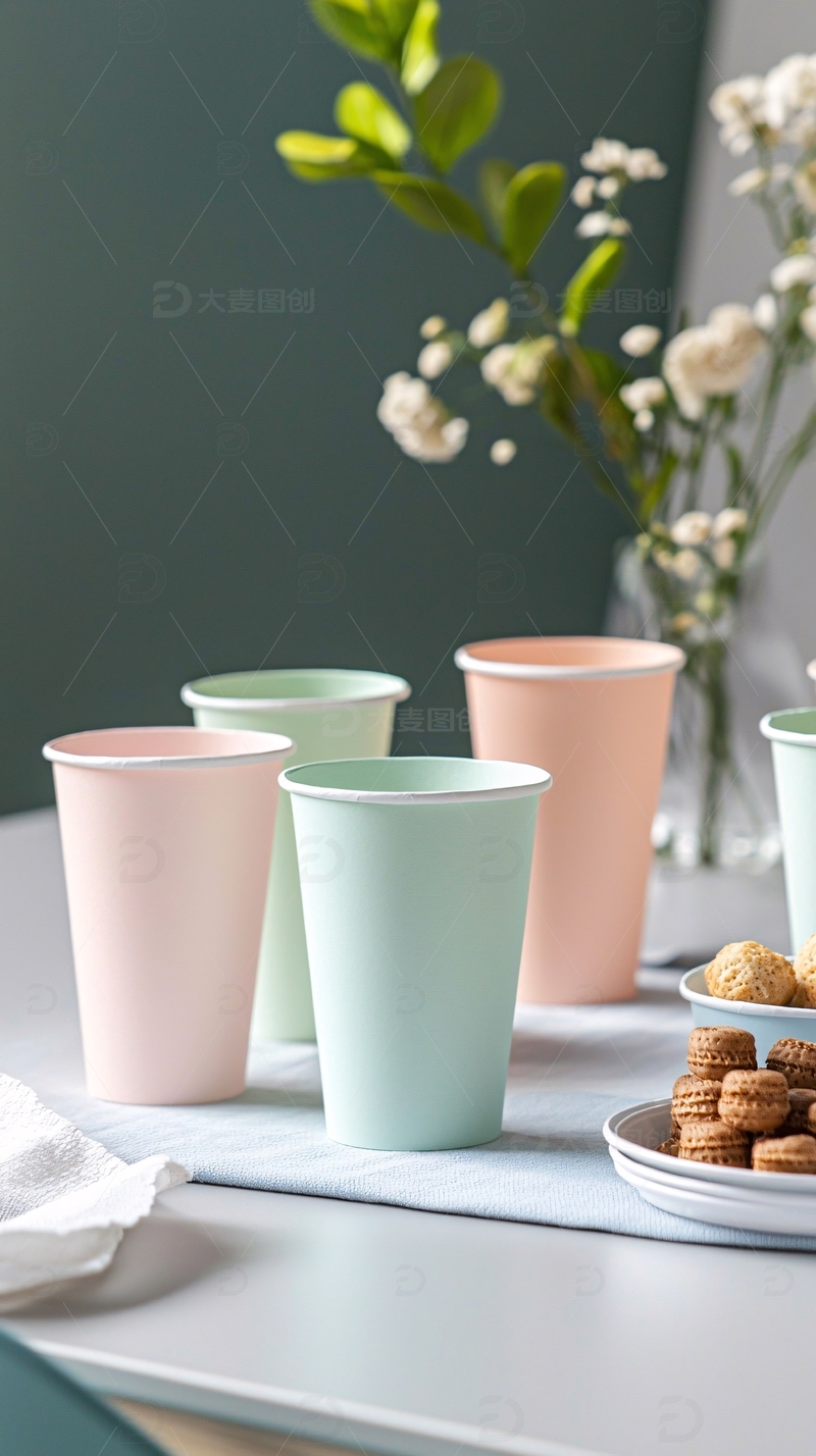 高清大图下载【趣麦麦图】淡粉色和薄荷绿纸杯