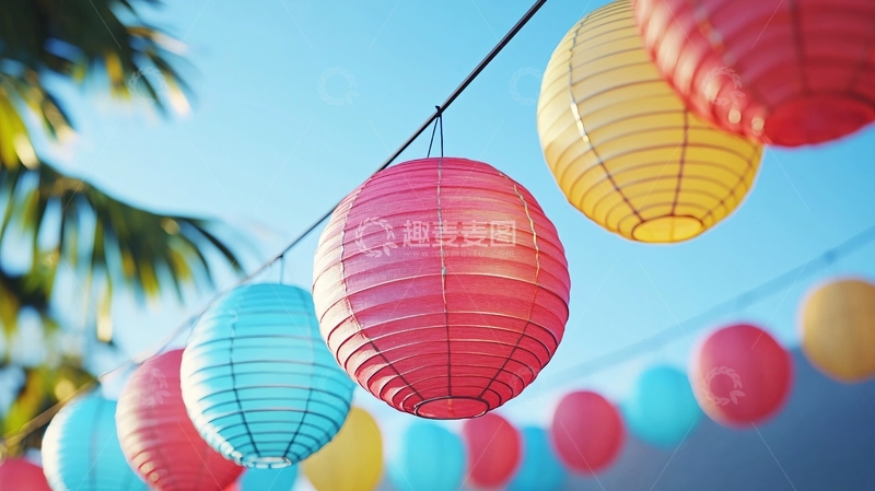 高清大图下载【趣麦麦图】彩色纸灯笼户外装饰