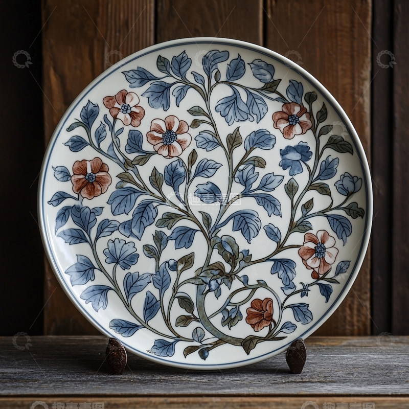 高清大图下载【趣麦麦图】精美花卉图案的瓷盘