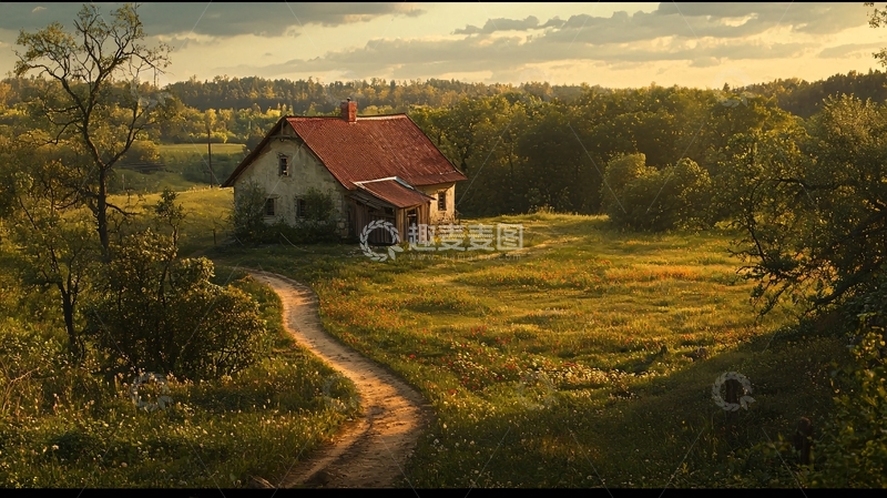 高清大图下载【趣麦麦图】乡间小路旁的古老小屋