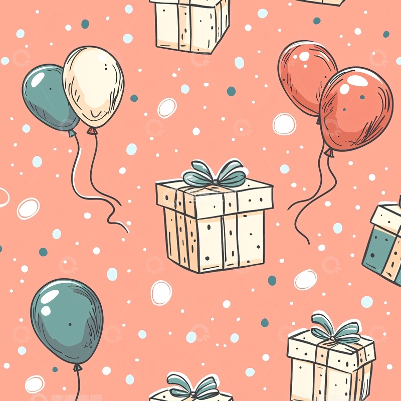 高清大图下载【趣麦麦图】粉色背景气球礼物图案