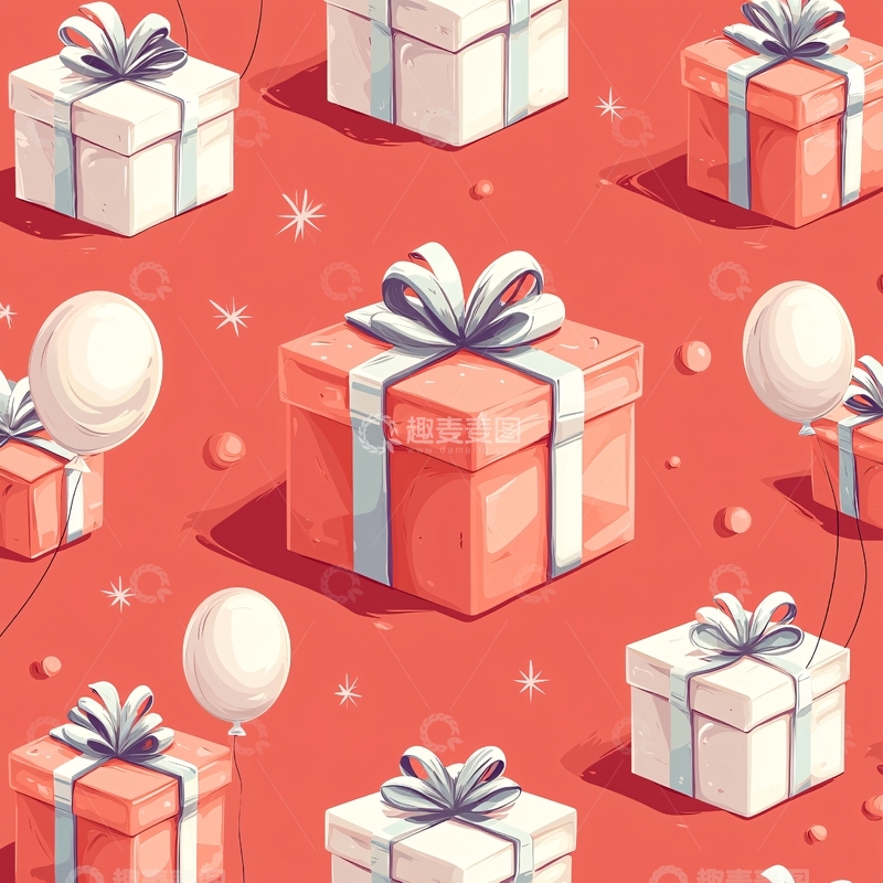 高清大图下载【趣麦麦图】红色背景礼物气球图案