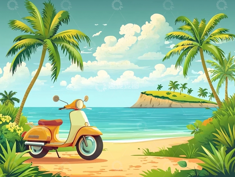 高清大图下载【趣麦麦图】海滩摩托车