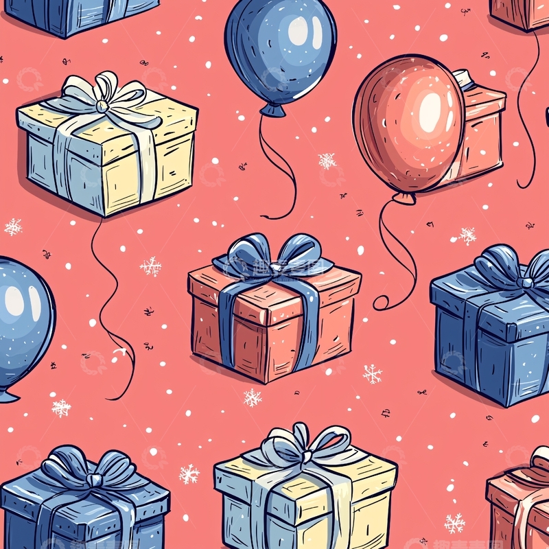 高清大图下载【趣麦麦图】粉色背景礼物气球