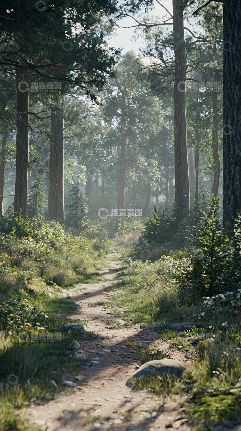 高清大图下载【趣麦麦图】森林小路阳光洒下