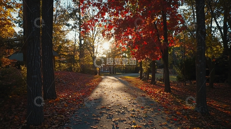 高清大图下载【趣麦麦图】秋日阳光下的林荫小路