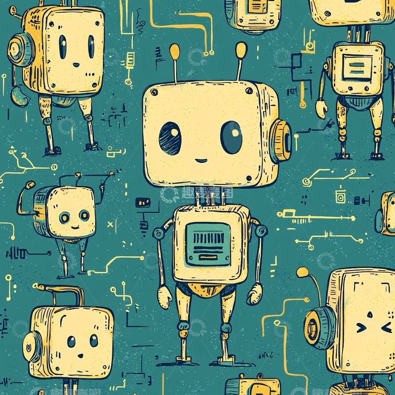 高清大图下载【趣麦麦图】卡通机器人重复图案背景