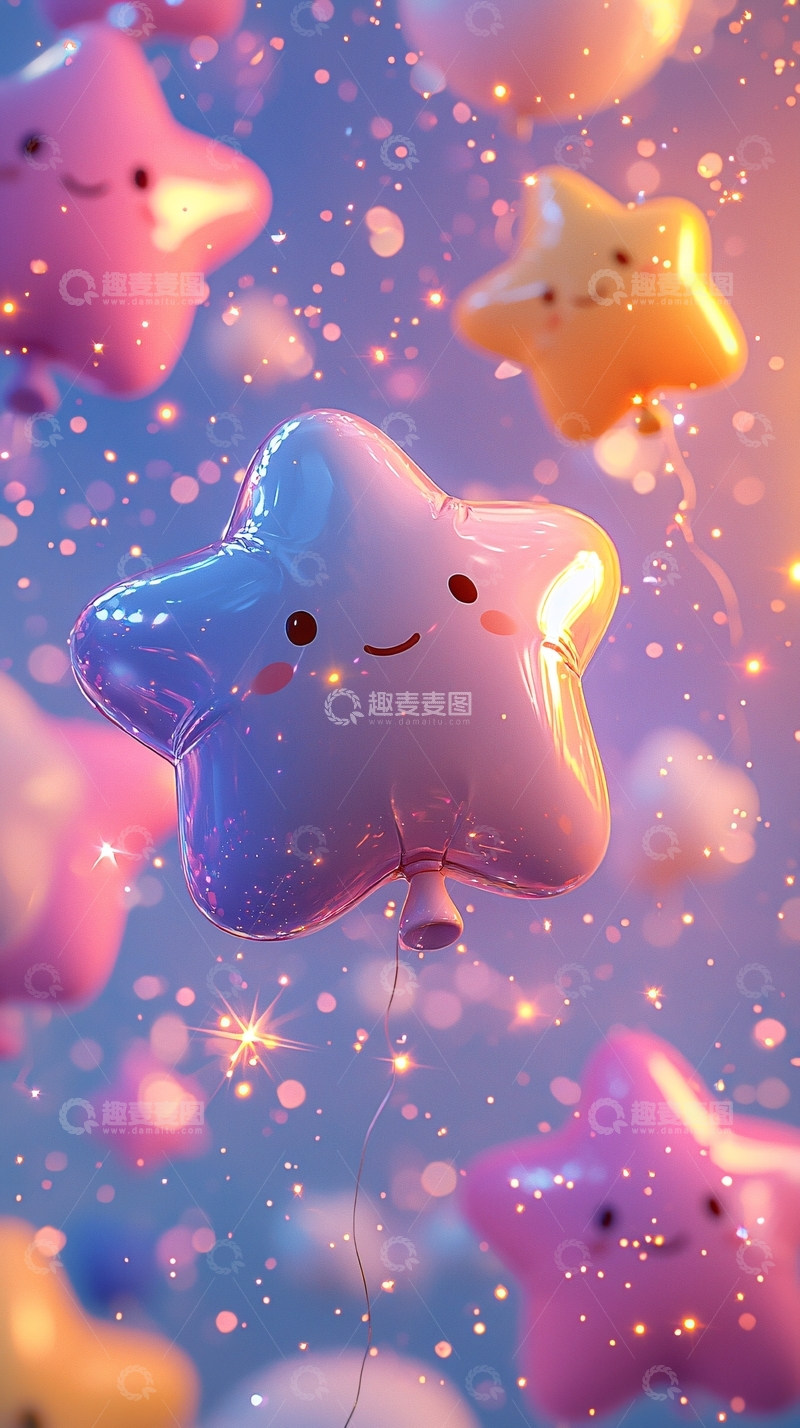 高清大图下载【趣麦麦图】可爱星星气球飘浮闪烁