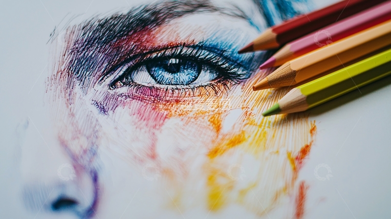 高清大图下载【趣麦麦图】彩色铅笔素描眼睛特写