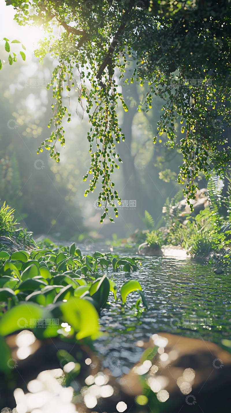 高清大图下载【趣麦麦图】阳光森林溪流
