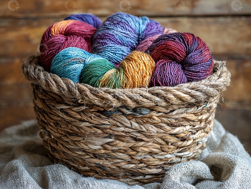 高清大图下载【趣麦麦图】彩色毛线球在篮子里