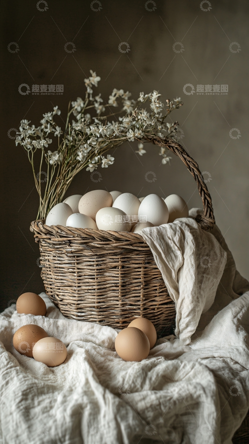 高清大图下载【趣麦麦图】复古风格鸡蛋篮子