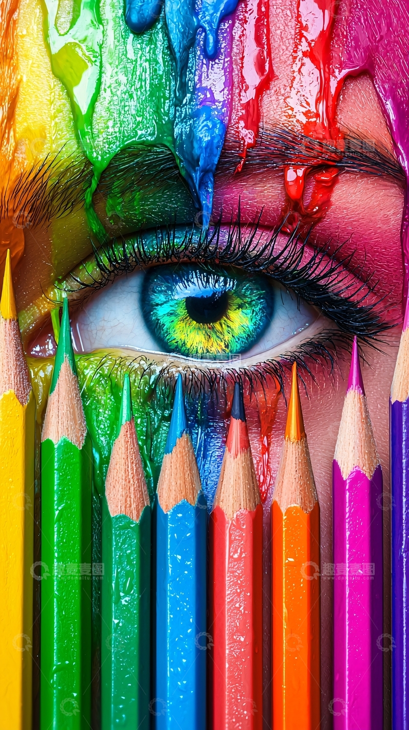 高清大图下载【趣麦麦图】彩色颜料彩妆眼部特写