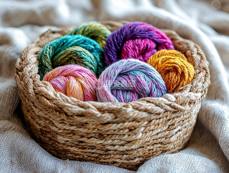 高清大图下载【趣麦麦图】彩色毛线球在篮子里