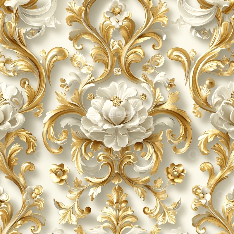 高清大图下载【趣麦麦图】金色花纹白色背景