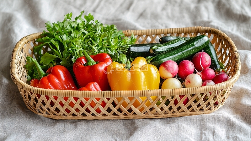 高清大图下载【趣麦麦图】新鲜蔬菜水果藤编篮