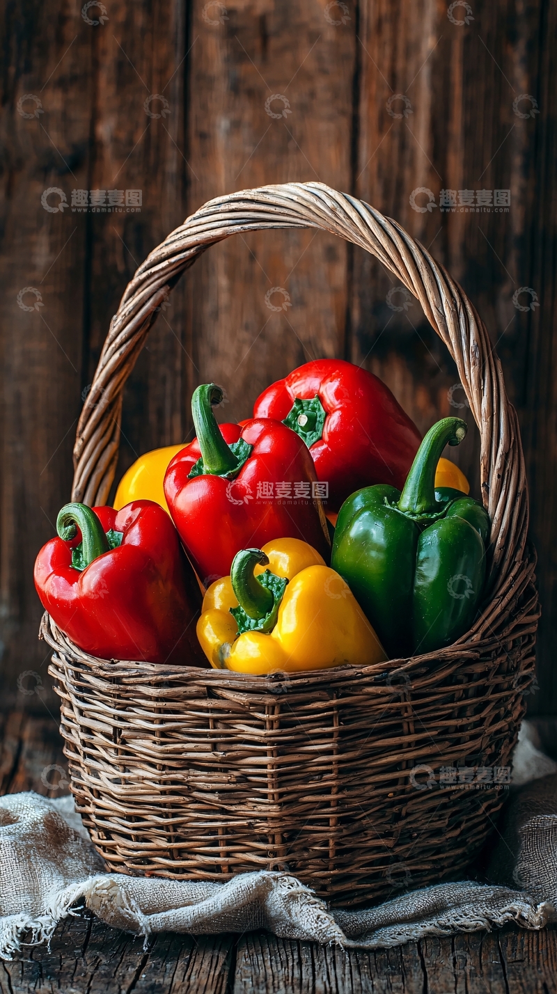 高清大图下载【趣麦麦图】彩色甜椒在篮子里