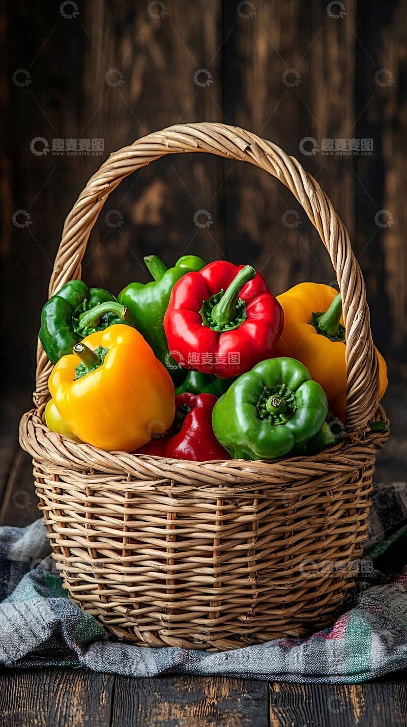 高清大图下载【趣麦麦图】五彩缤纷的甜椒在篮子里