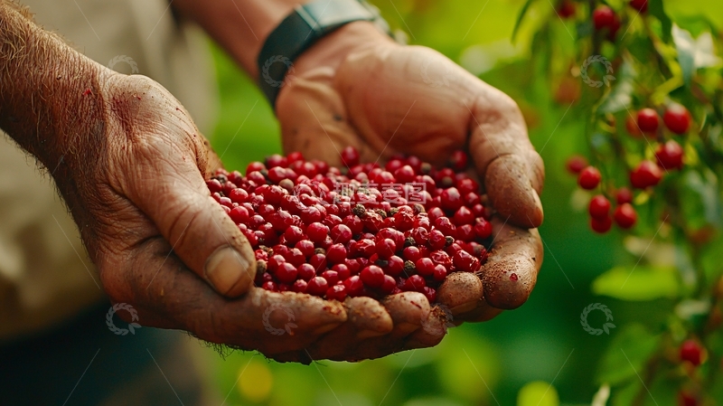 高清大图下载【趣麦麦图】双手捧着红彤彤的咖啡豆