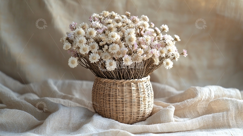 高清大图下载【趣麦麦图】米色背景下的雏菊花束