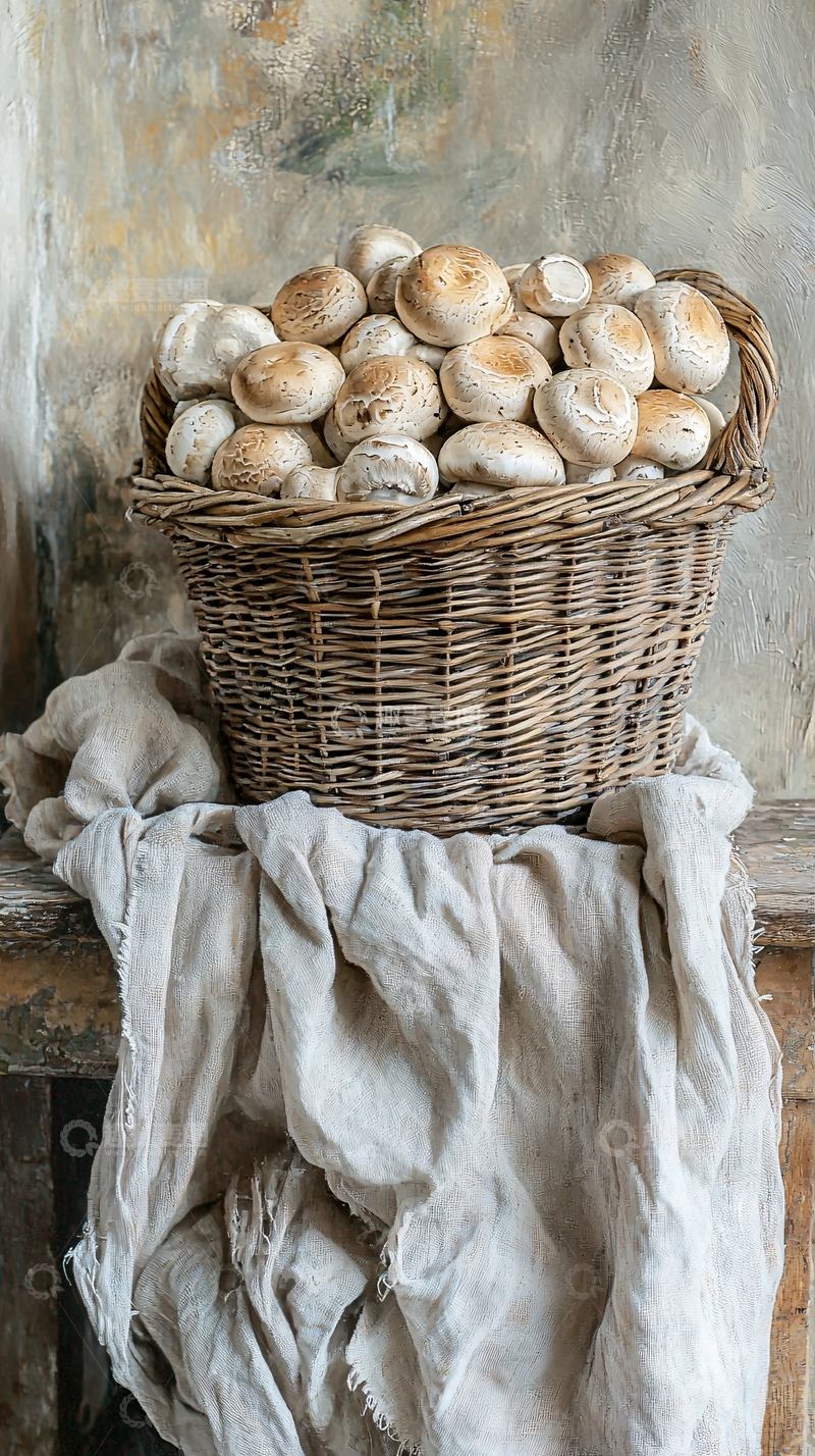 高清大图下载【趣麦麦图】柳条篮装满新鲜蘑菇
