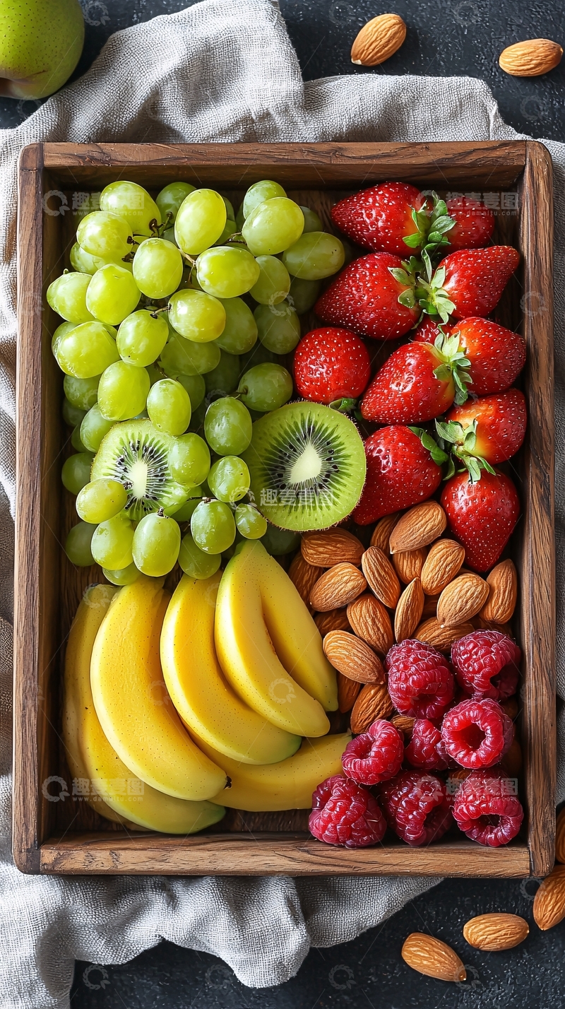 高清大图下载【趣麦麦图】新鲜水果组合木盒展示