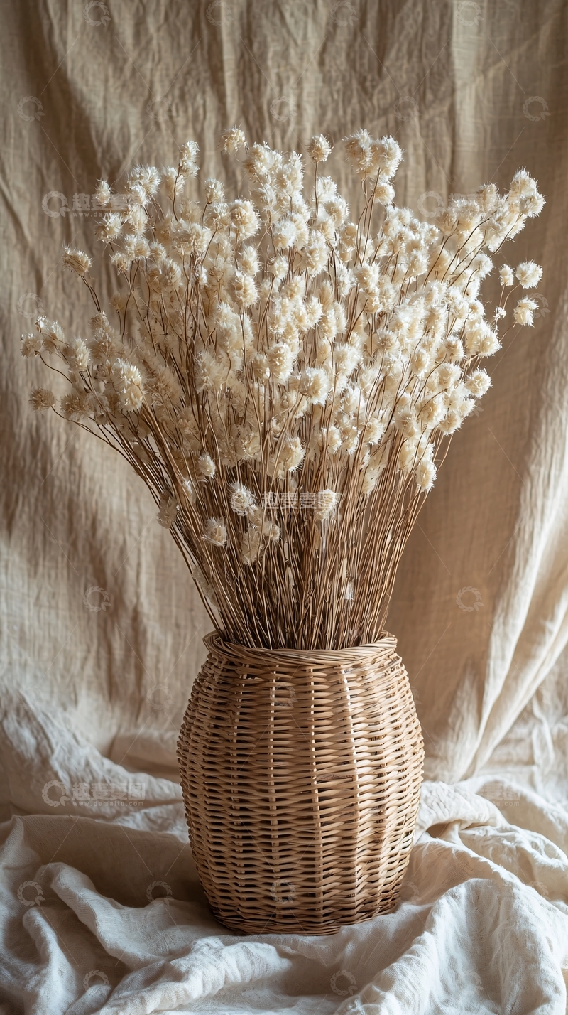 高清大图下载【趣麦麦图】米色背景下的干花
