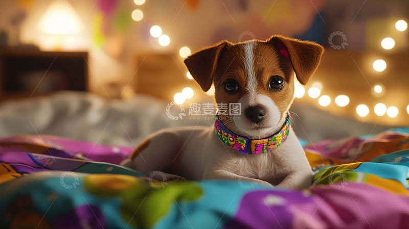高清大图下载【趣麦麦图】可爱小狗卧室灯光