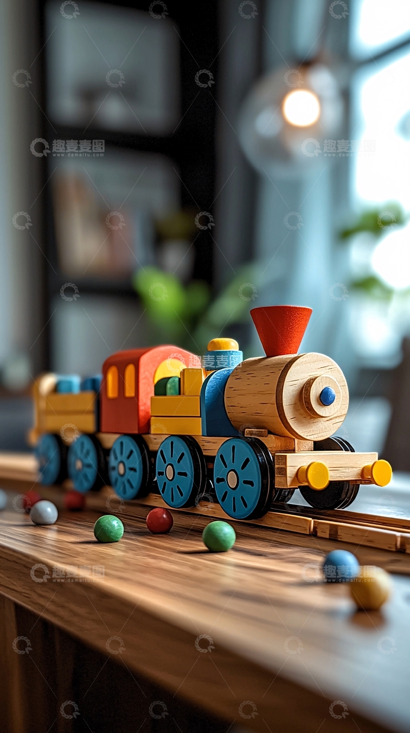 彩色木制火车玩具