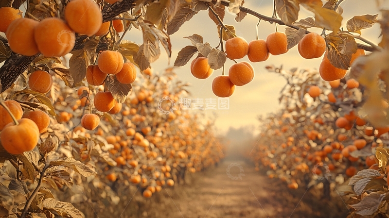 高清大图下载【趣麦麦图】秋日柿子园小路