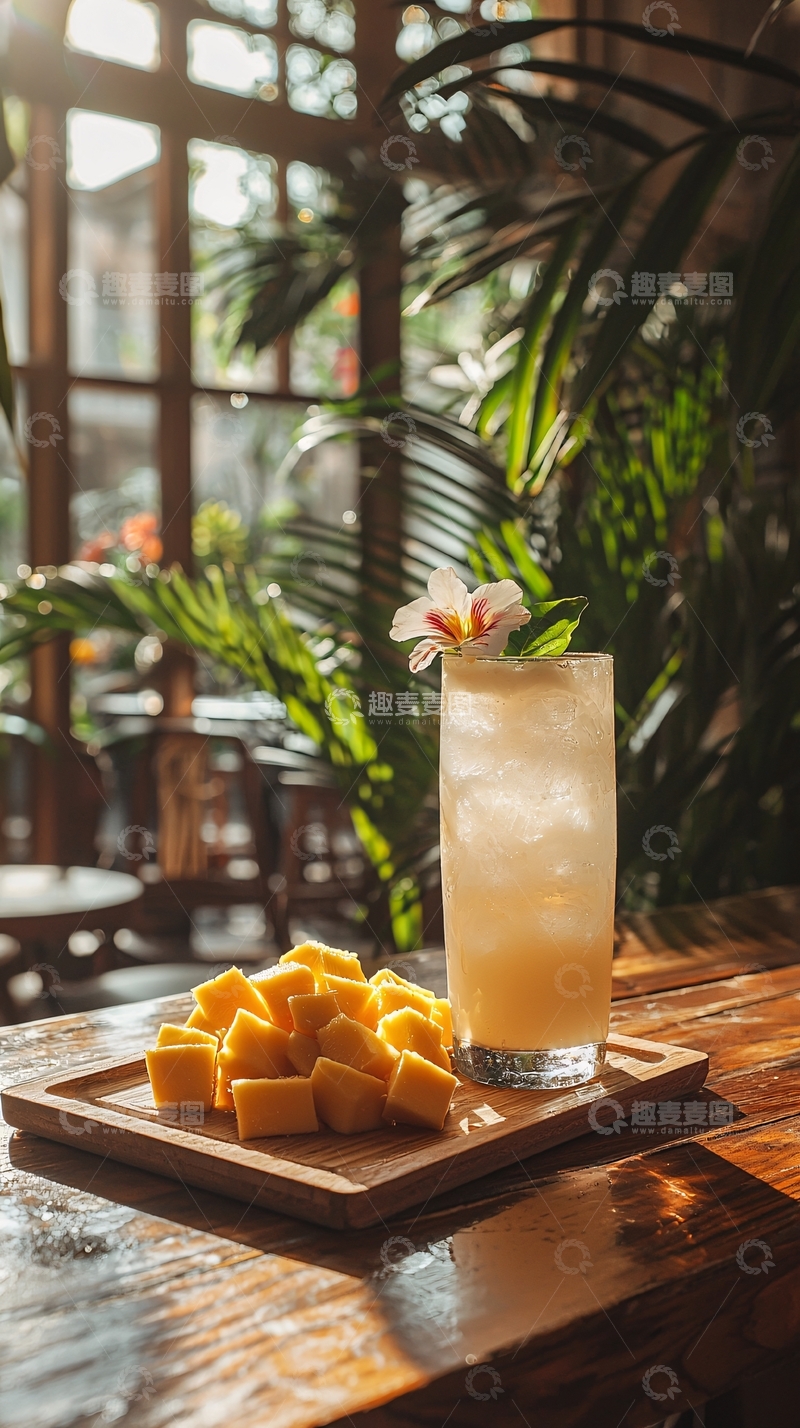 高清大图下载【趣麦麦图】热带饮品与芒果方块