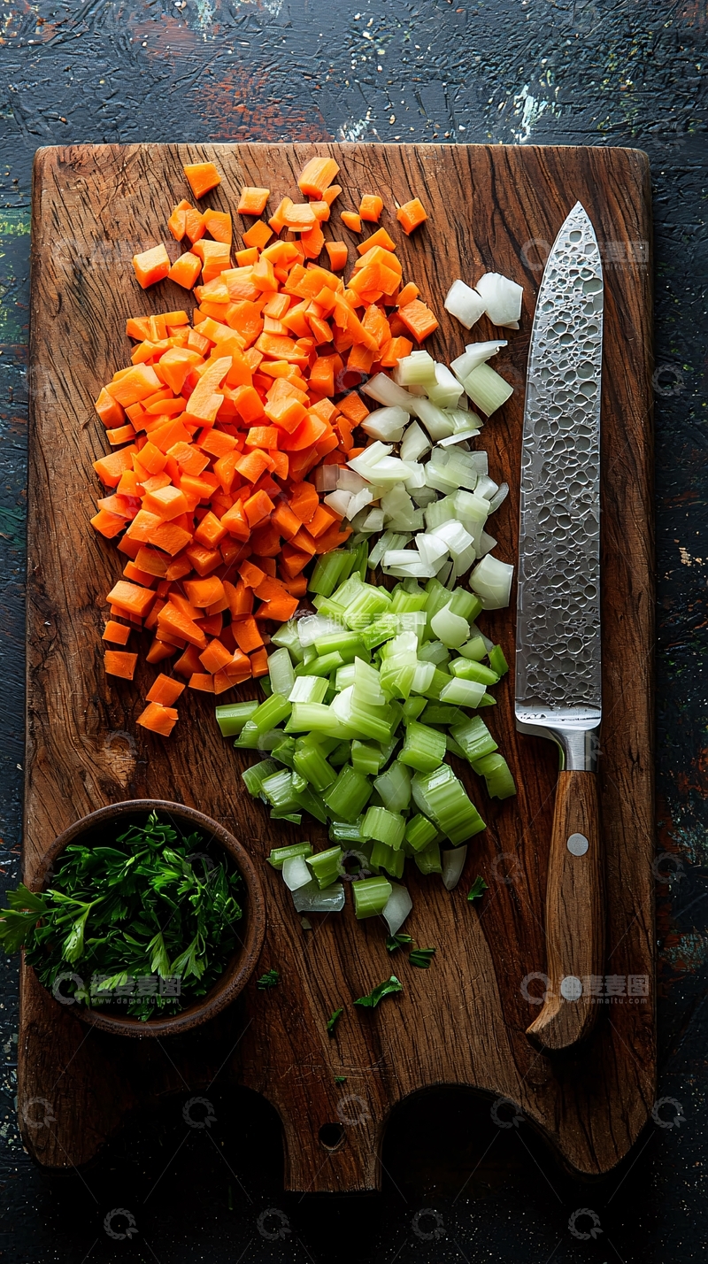 高清大图下载【趣麦麦图】切碎的蔬菜放在砧板上