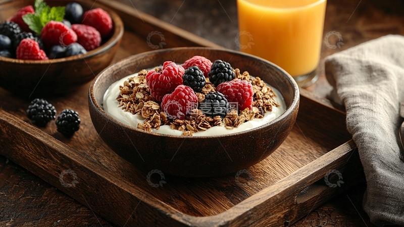 高清大图下载【趣麦麦图】美味的浆果麦片酸奶