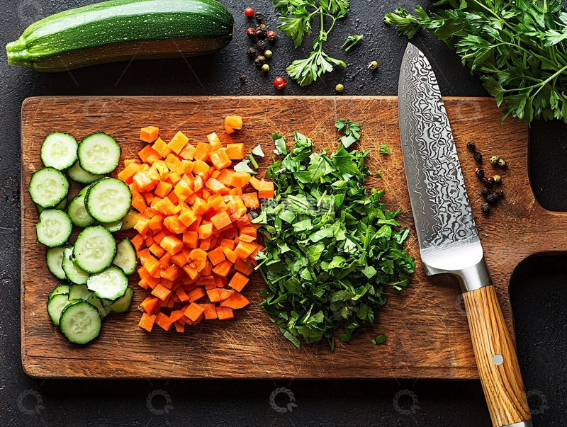高清大图下载【趣麦麦图】砧板上的切好的蔬菜