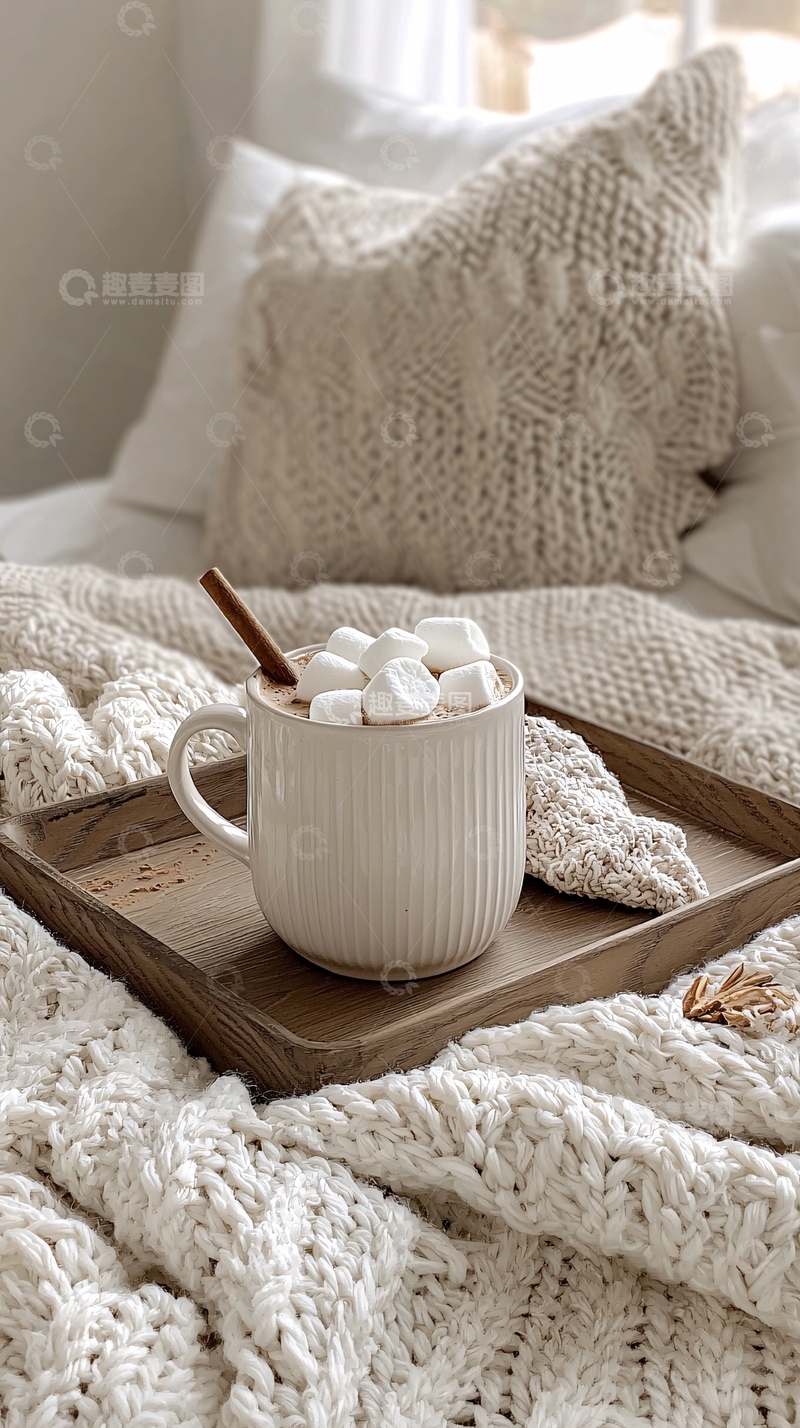 高清大图下载【趣麦麦图】床上热可可与棉花糖