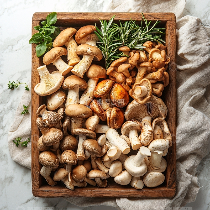 高清大图下载【趣麦麦图】木盒里各种各样的蘑菇