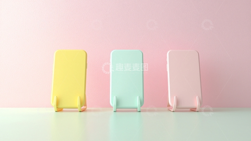 高清大图下载【趣麦麦图】粉色背景下三个彩色手机支架