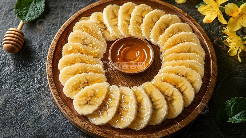 高清大图下载【趣麦麦图】香蕉切片蜂蜜摆盘
